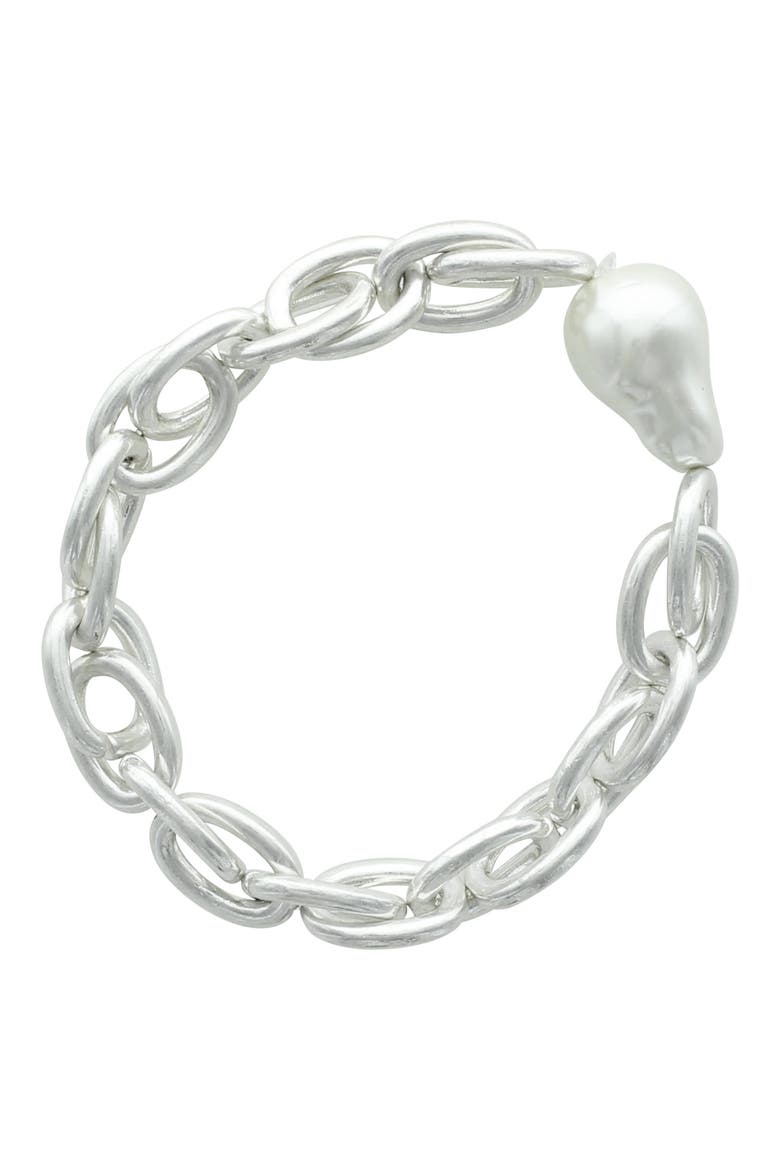 Bridget Faux Pearl Stretch Bracelet, Main, color, SILVER/ WHITE