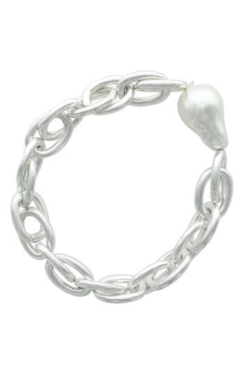 Olivia Welles Bridget Faux Pearl Stretch Bracelet In Silver/white