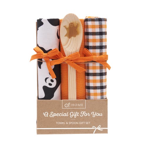 Hey Boo Halloween Kitchen Dishtowels & Spoon Gift Bundle Set of 4