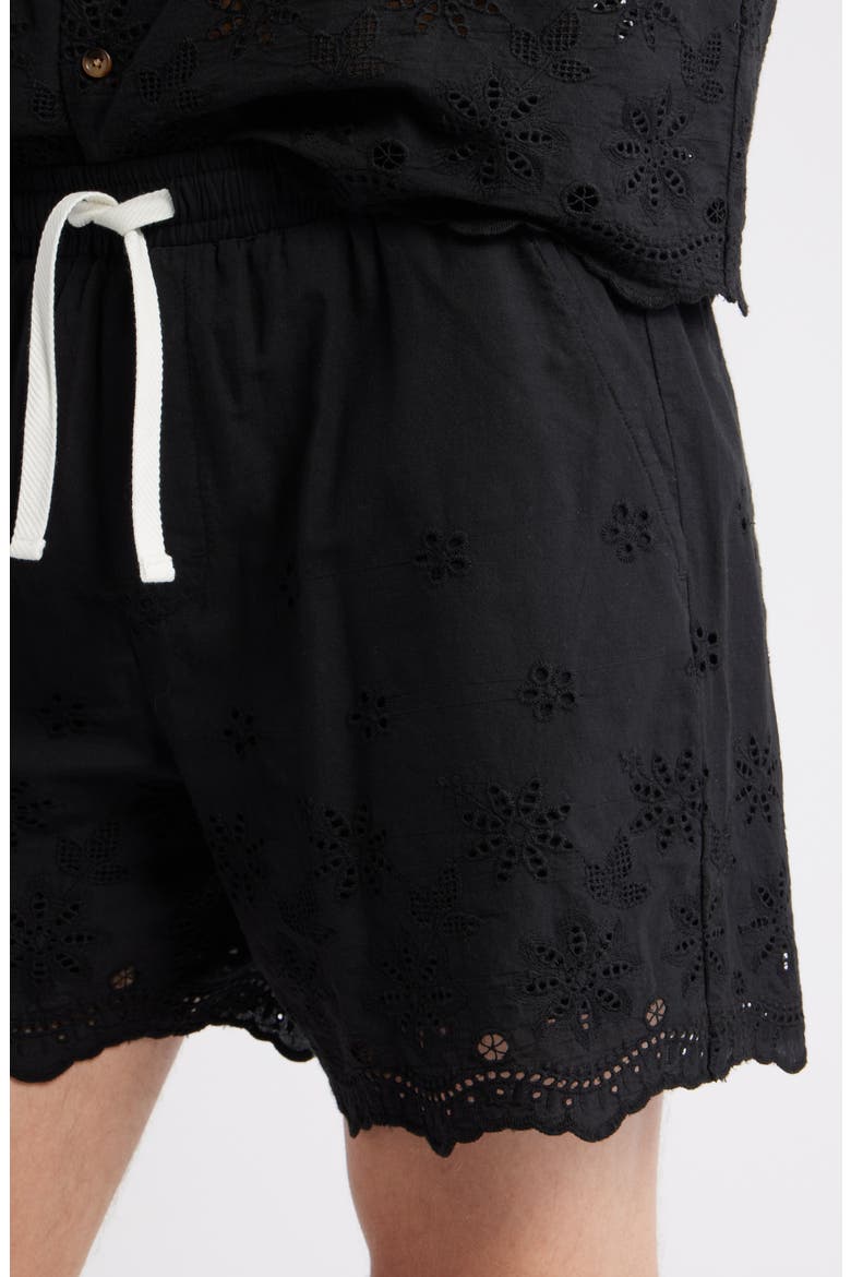 Banks Embroidered Eyelet Cotton Shorts, Alternate, color, BLACK