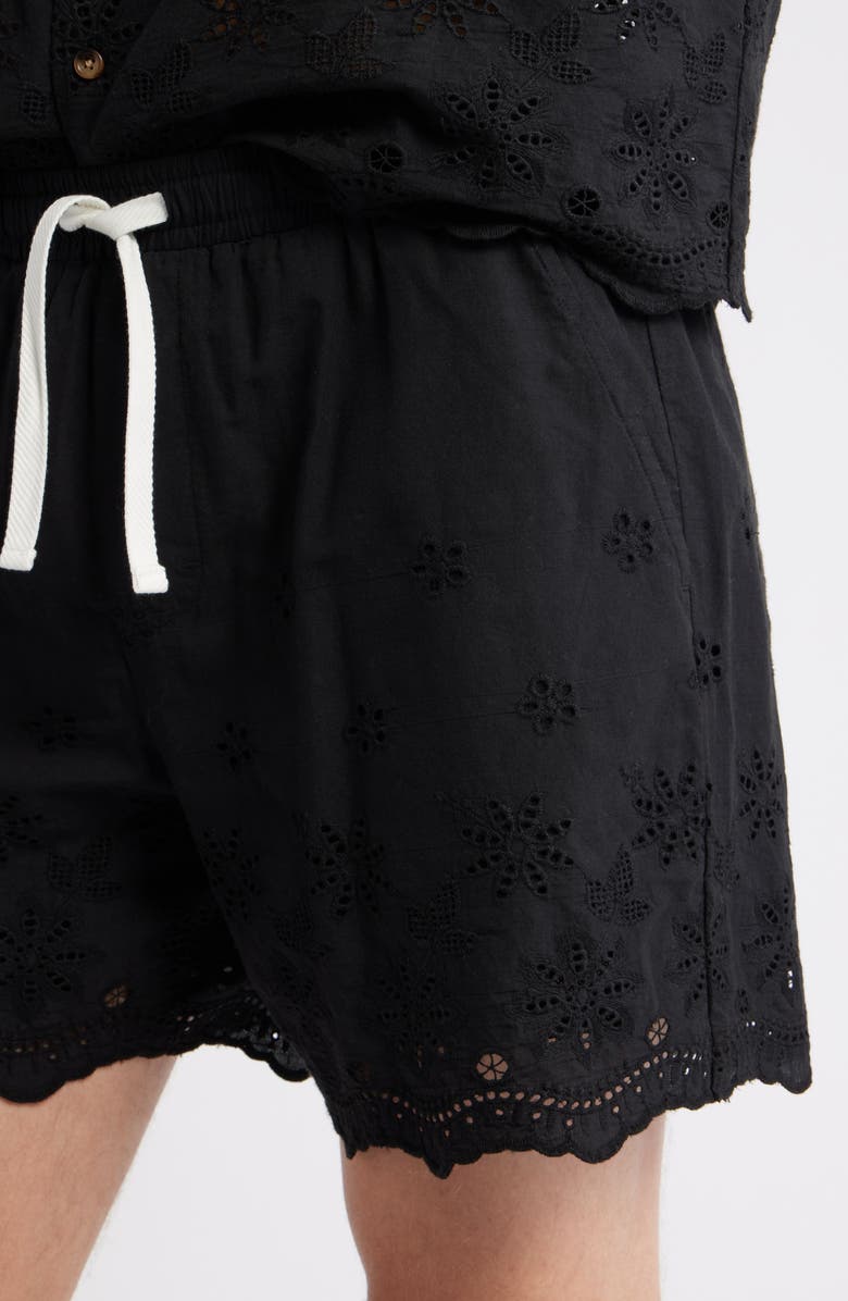 RIZORT Banks Embroidered Eyelet Cotton Shorts, Alternate, color, Black