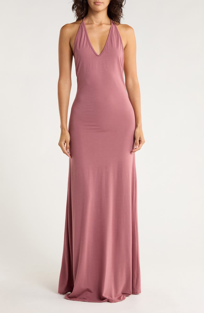 GO COUTURE Graceful Open Maxi Dress, Main, color, Dark Mauve Ponte