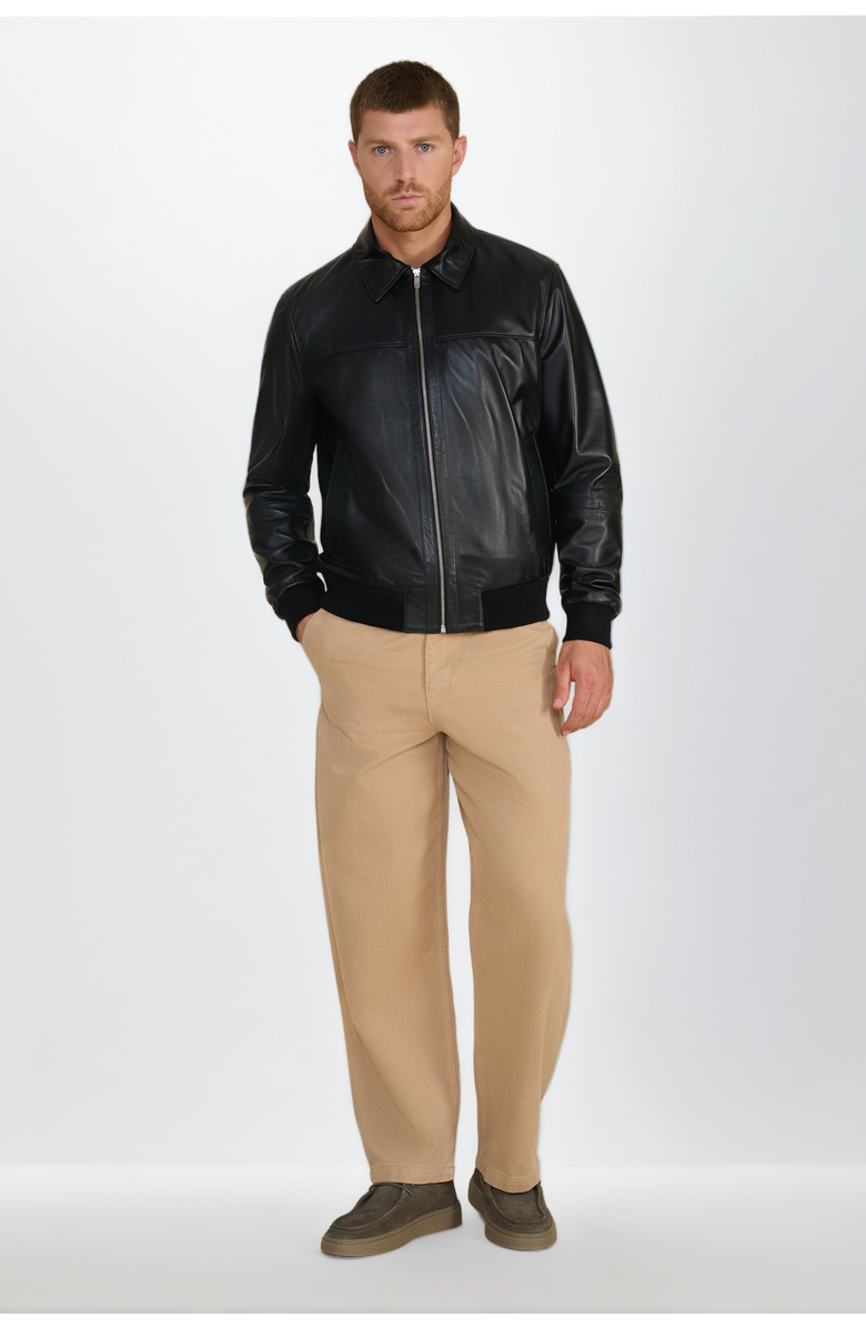 Furniq UK Mason Leather Bomber Jacket, Main, color, Black