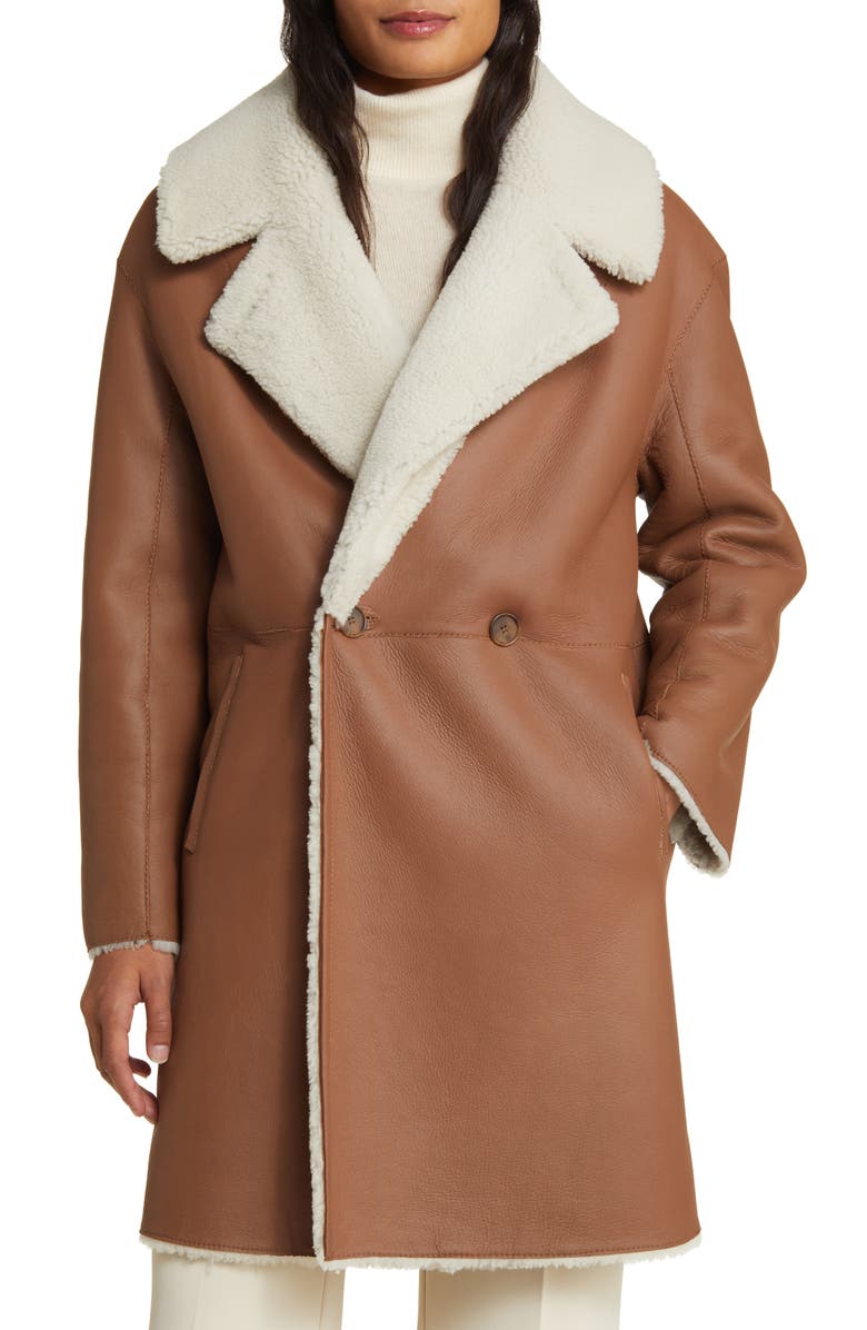 HiSO Gyro Reversible Double Face Genuine Shearling & Leather Coat, Main, color, 