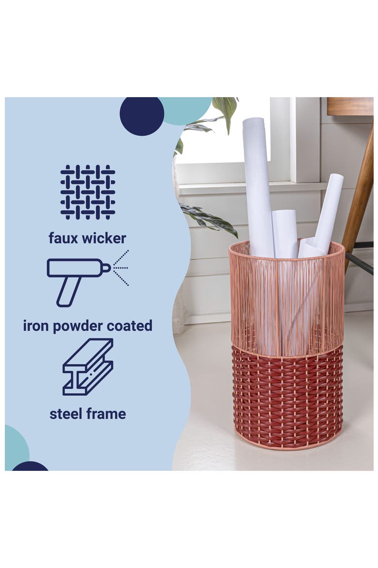 Harper Modern 2-Tone Faux Wicker Cylinder Waste Basket, Alternate, color, Pink/Red