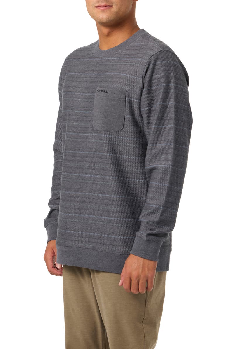 O'Neill Bavaro Stripe Cotton Blend Twill Crewneck Sweatshirt, Alternate, color, Graphite