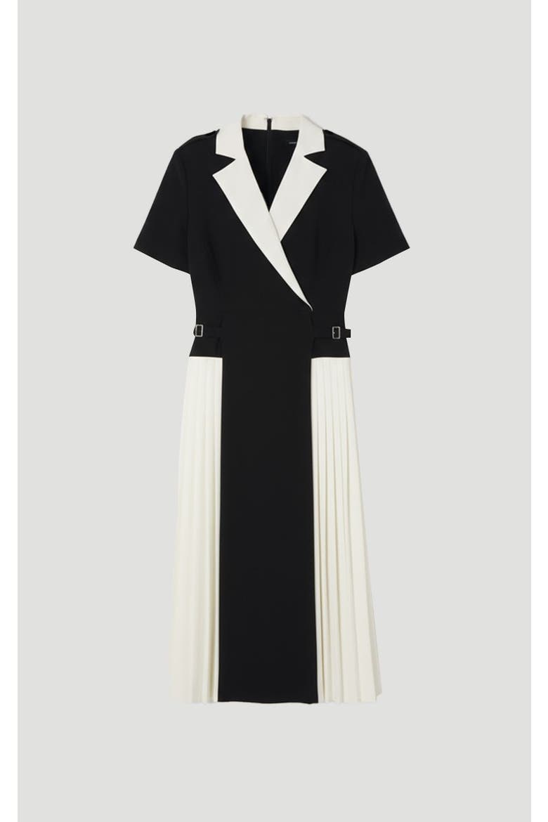 Tailored Crepe Pleated Midi Shirt Dress, Alternate, color, Mono