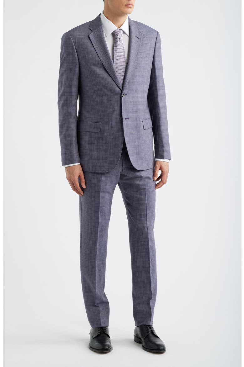 Purple & Blue Plaid Virgin Wool Suit, Alternate, color, PURPLE