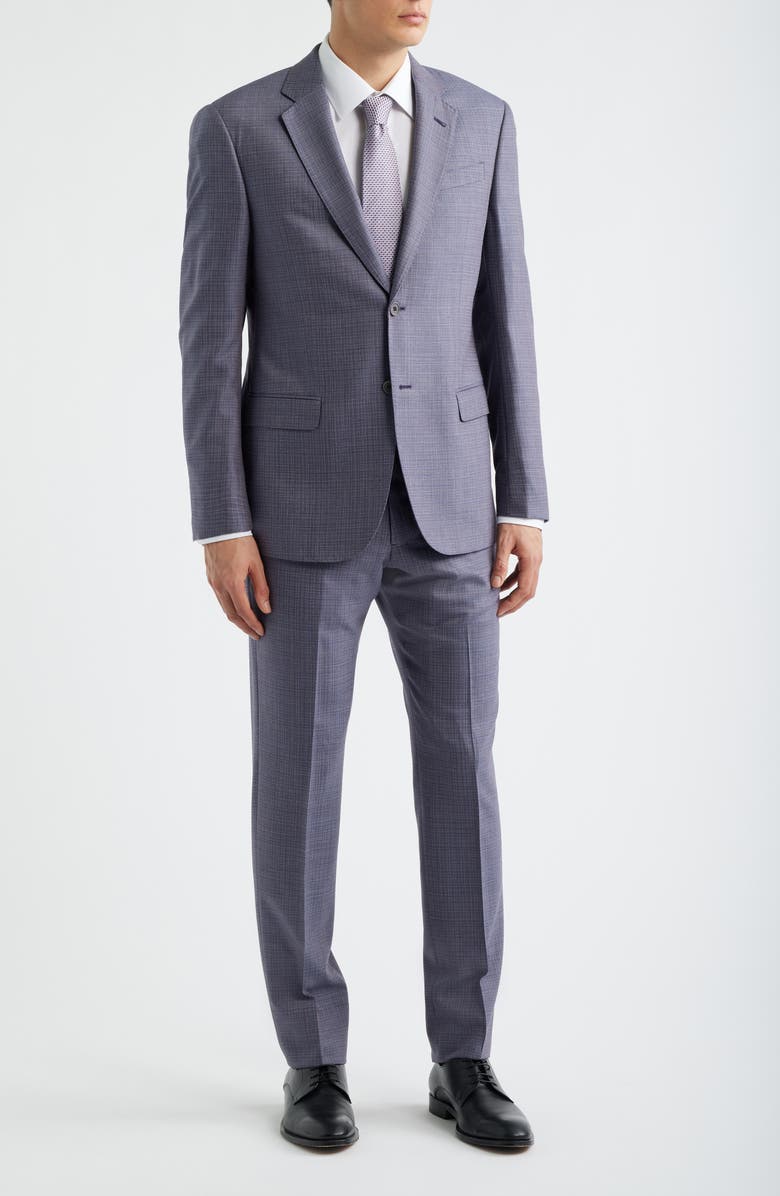 Emporio Armani Purple & Blue Plaid Virgin Wool Suit, Alternate, color, Purple