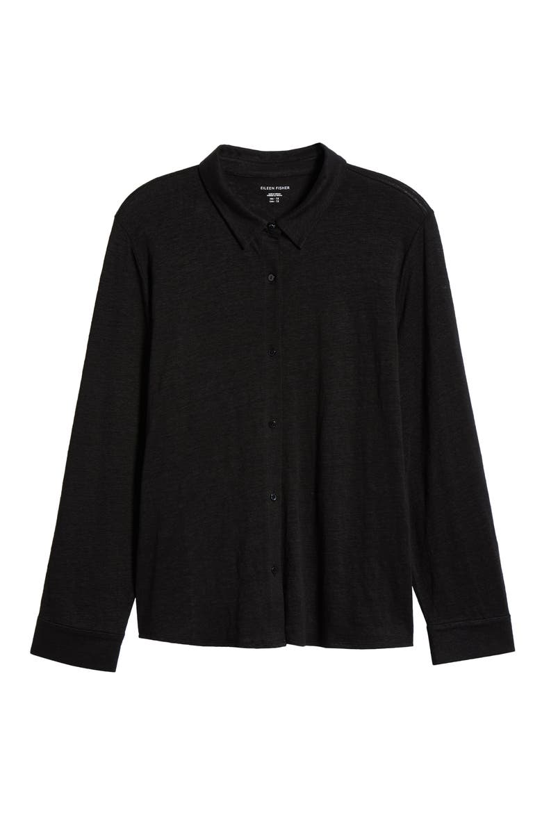 Classic Collar Organic Linen Button-Up Shirt, Alternate, color, BLACK