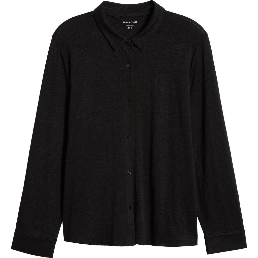 Eileen Fisher Classic Collar Organic Linen Button-up Shirt In Black