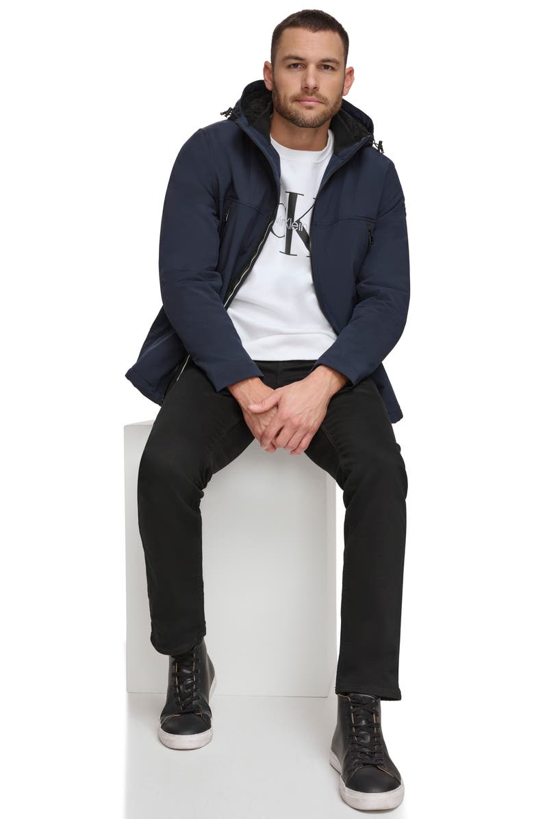 Calvin Klein Faux Shearling Lined Windbreaker Jacket, Alternate, color, True Navy