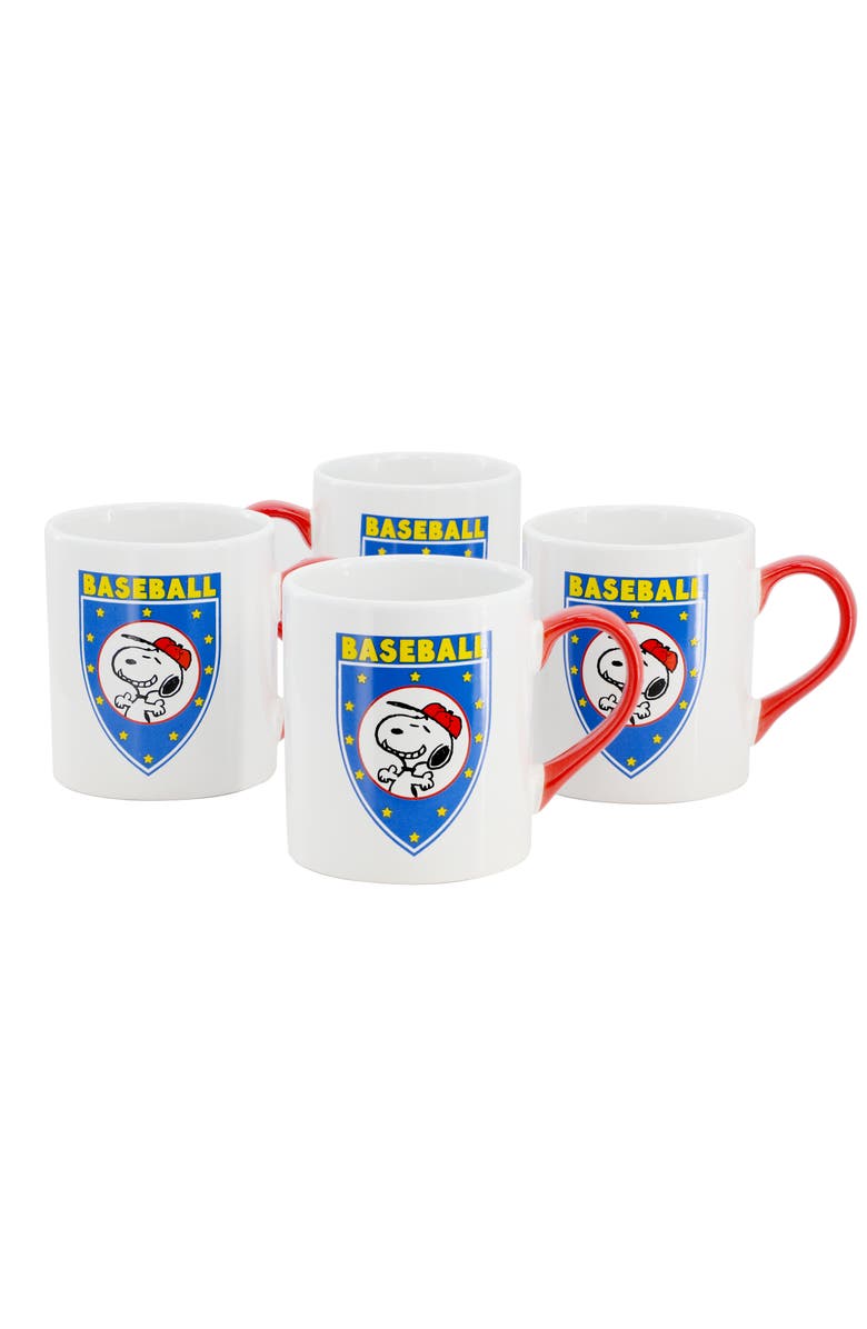PEANUTS Best In Sports Baseball 4 Piece 19 Ounce Stoneware Mug Set, Main, color, White