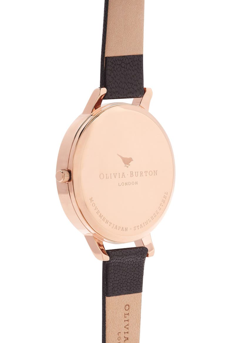 Big Dial Leather Strap Watch, 38mm, Alternate, color, BLACK/ BLACK/ ROSE GOLD