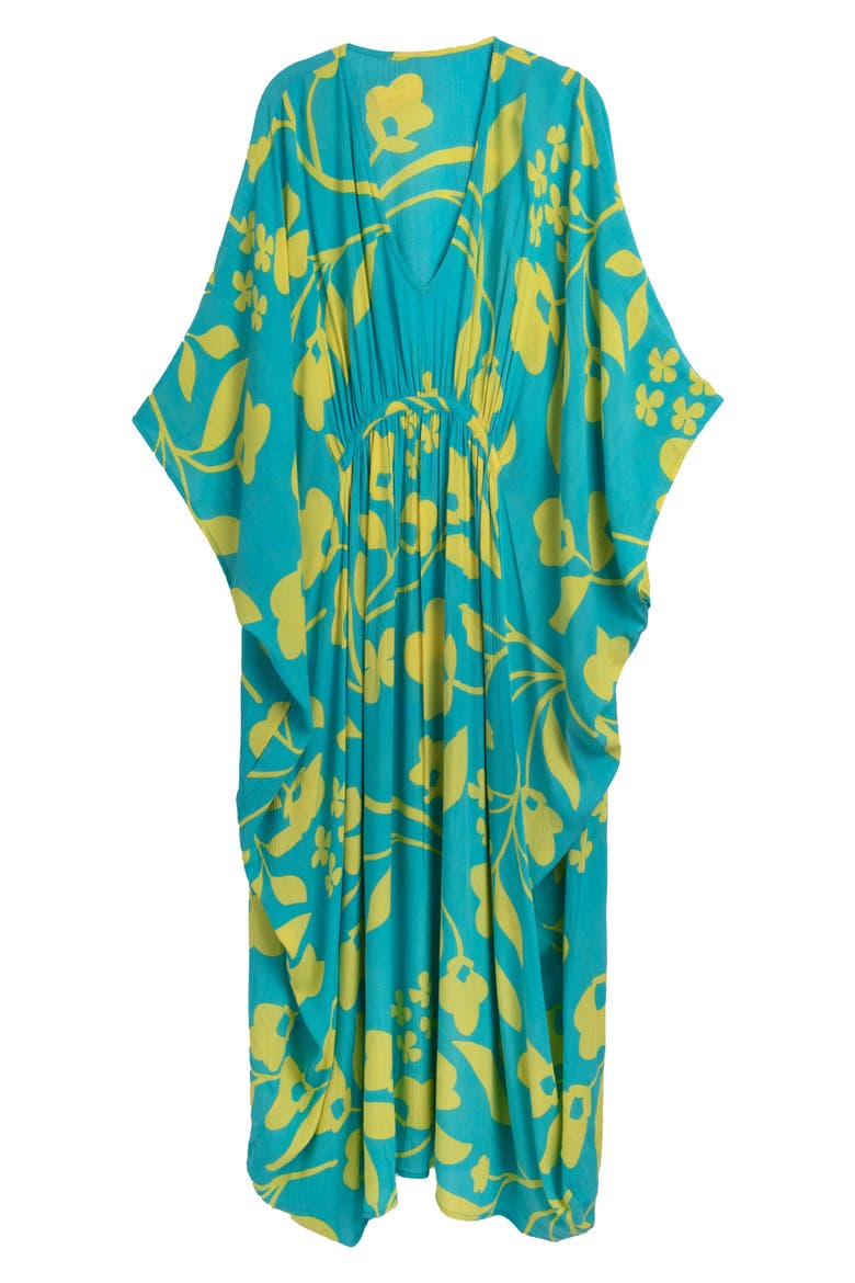 Floral Print Cover-Up Kaftan, Alternate, color, BLUE