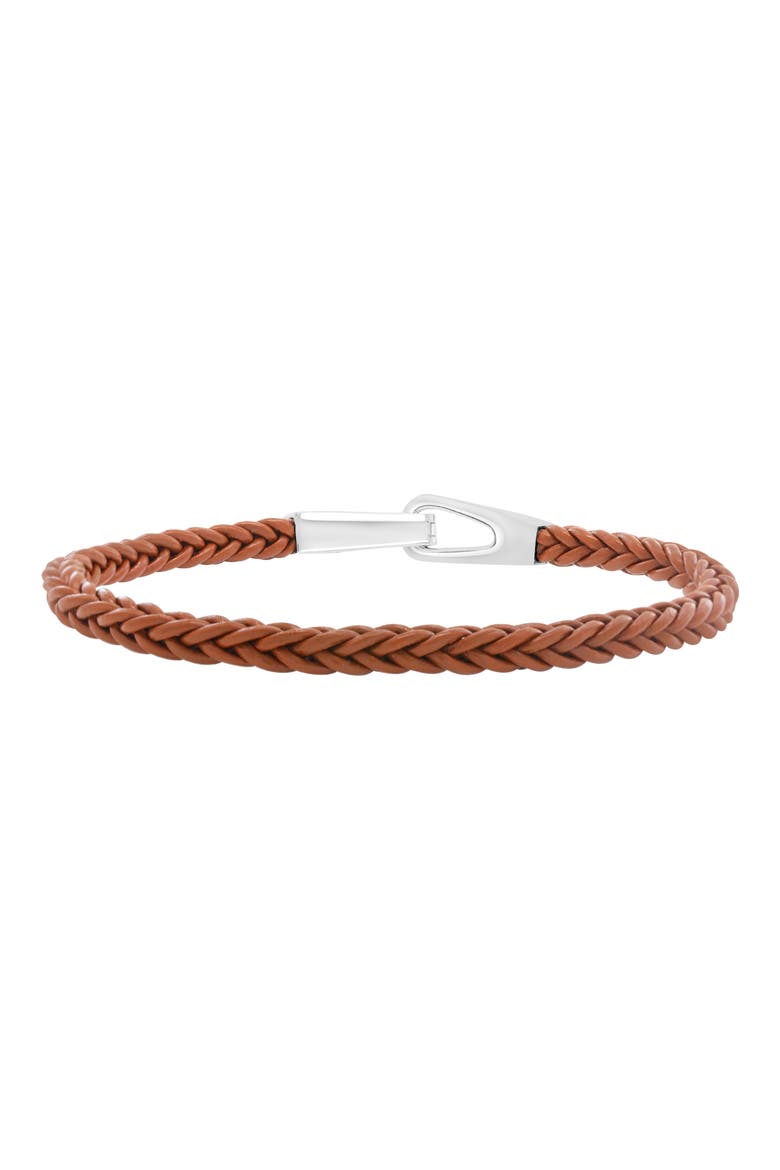 Sterling Silver & Leather Bracelet, Main, color, BROWN