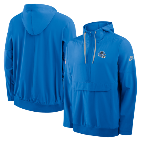 Men's Nike Blue Detroit Lions Sideline Broken Rules Alternate Anorak Half-Zip Hooded Jacket