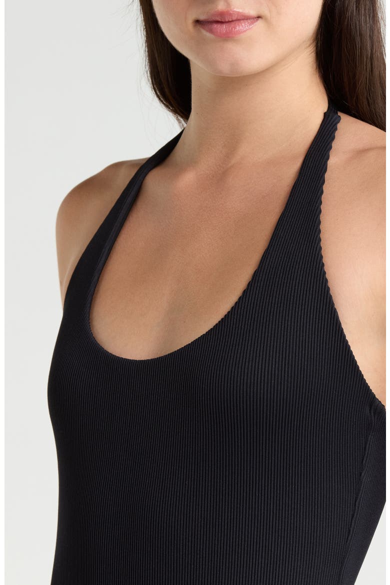 Scoop Neck Halter Cheeky One-Piece Swimsuit, Alternate, color, PITCH BLACK