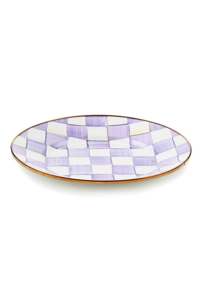 Violet Check Enameled Steel Dinner Plate, Alternate, color, VIOLET
