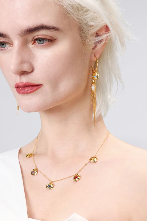 Classicharms Iris Freshwater Pearl And Cubic Zirconia Radiant Reverie Cascade Hoop Earrings In Gold