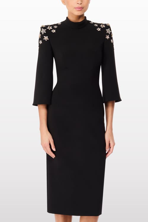 Jenny Packham Stella Star-embellished Mock-neck Midi Dress In Black