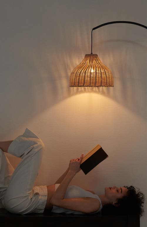 Brightech Lark 75' Boho Wicker Led Floor Lamp With Rattan Empire Shade In Classic Black
