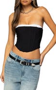 EDIKTED Ryla Contrast Detail Mesh Corset Top