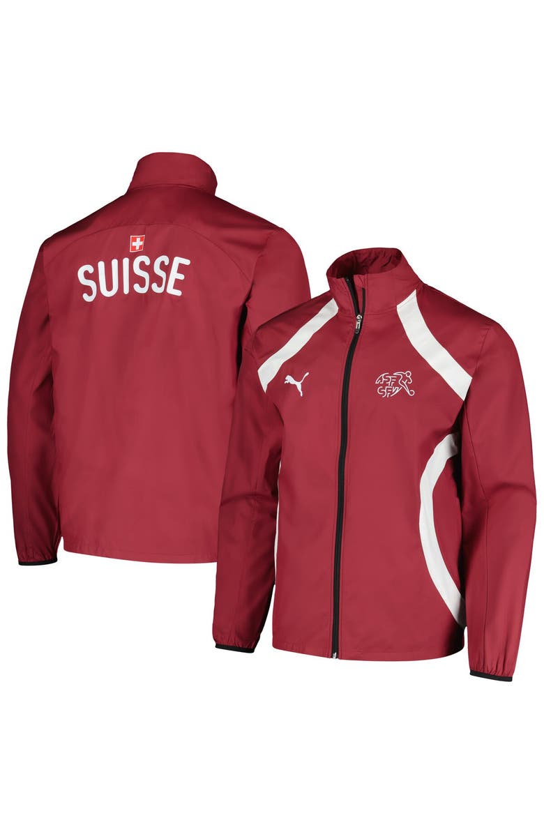 PUMA Men's Puma Red Switzerland National Team 2024 Pre-Match Full-Zip Hoodie Jacket, Main, color, Red