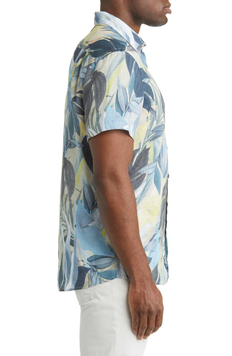 Rodd & Gunn Edwin Street Leaf Print Short Sleeve Linen Button-Up Shirt, Alternate, color,