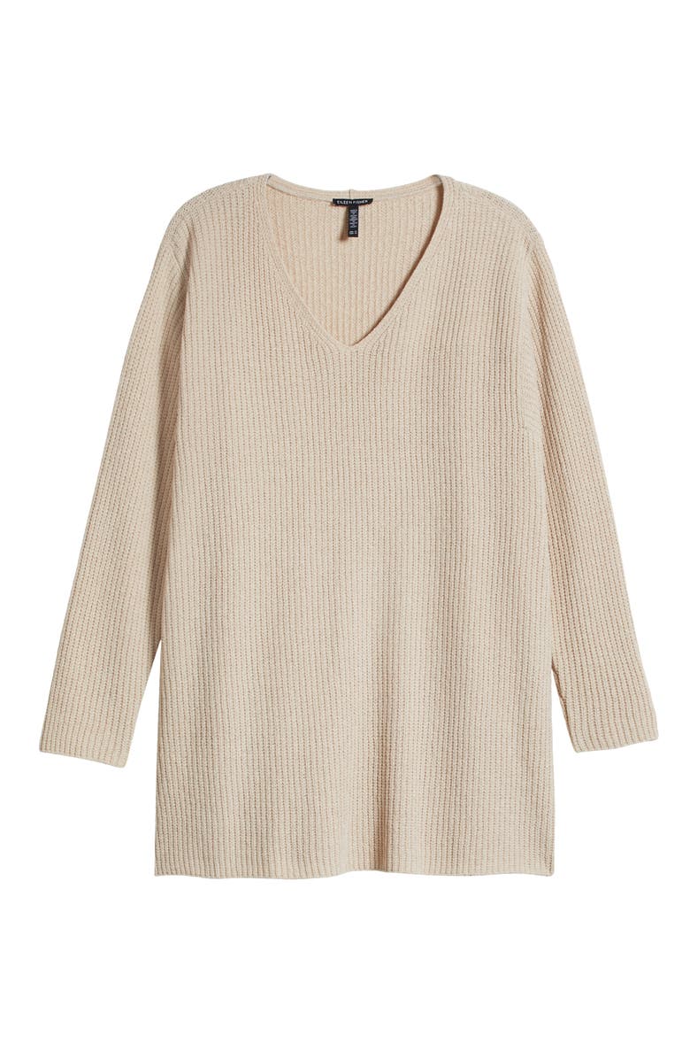 Eileen Fisher V-Neck Organic Cotton Chenille Sweater, Alternate, color, Almond