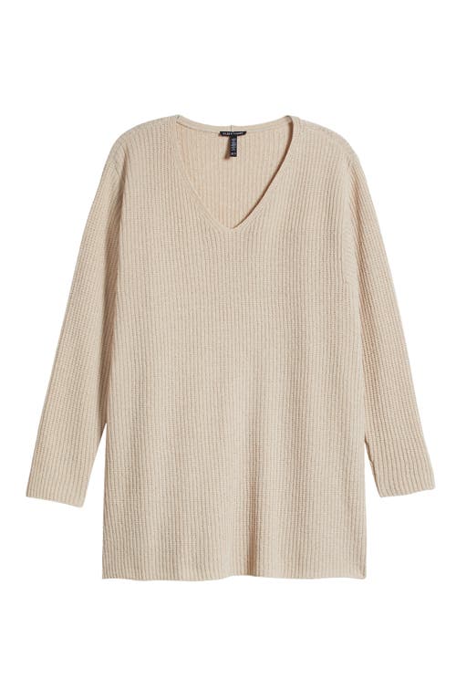 Eileen Fisher V-neck Organic Cotton Chenille Sweater In Almond