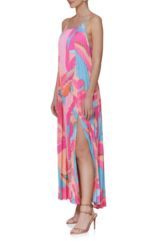 Avec Les Filles Print Satin Maxi Halter Dress In Pink
