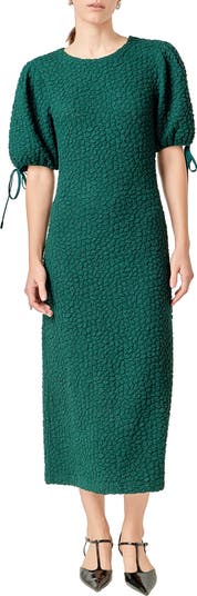 English Factory Textured Puff Sleeve Midi Dress | Nordstrom