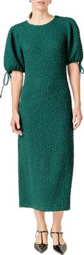 English Factory Textured Puff Sleeve Midi Dress