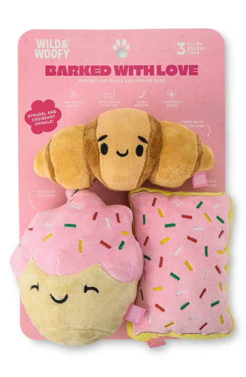 3-Piece Pastry Plush Squeaker Dog Toy Set