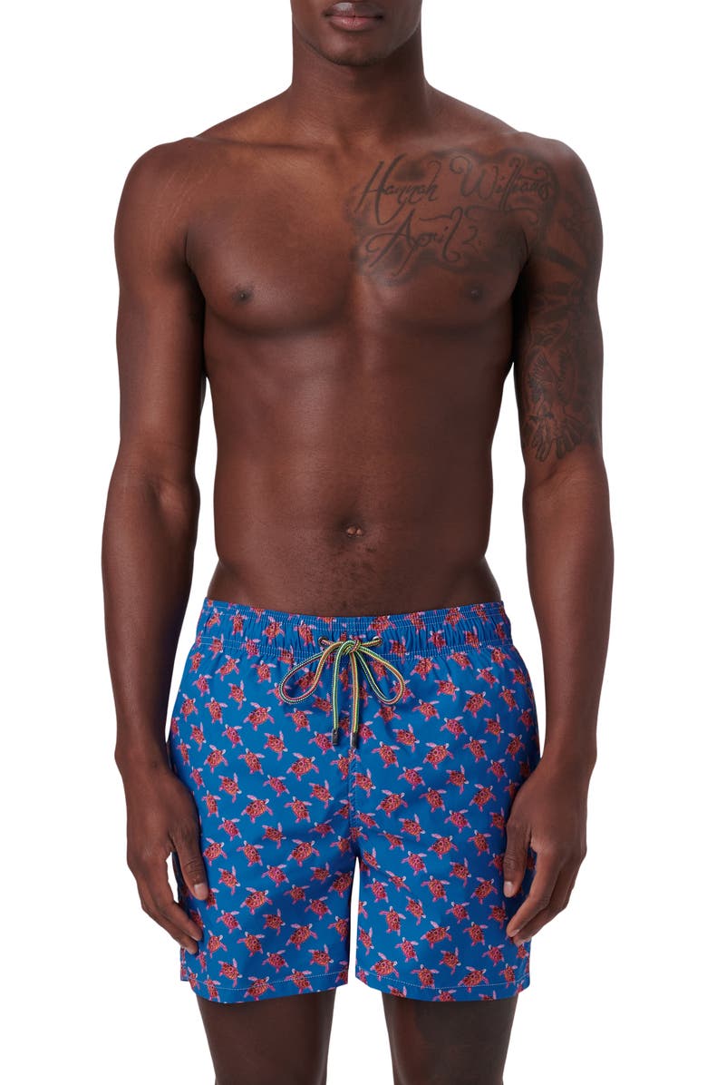 Bugatchi Archer Turtle Print Swim Trunks, Main, color,
