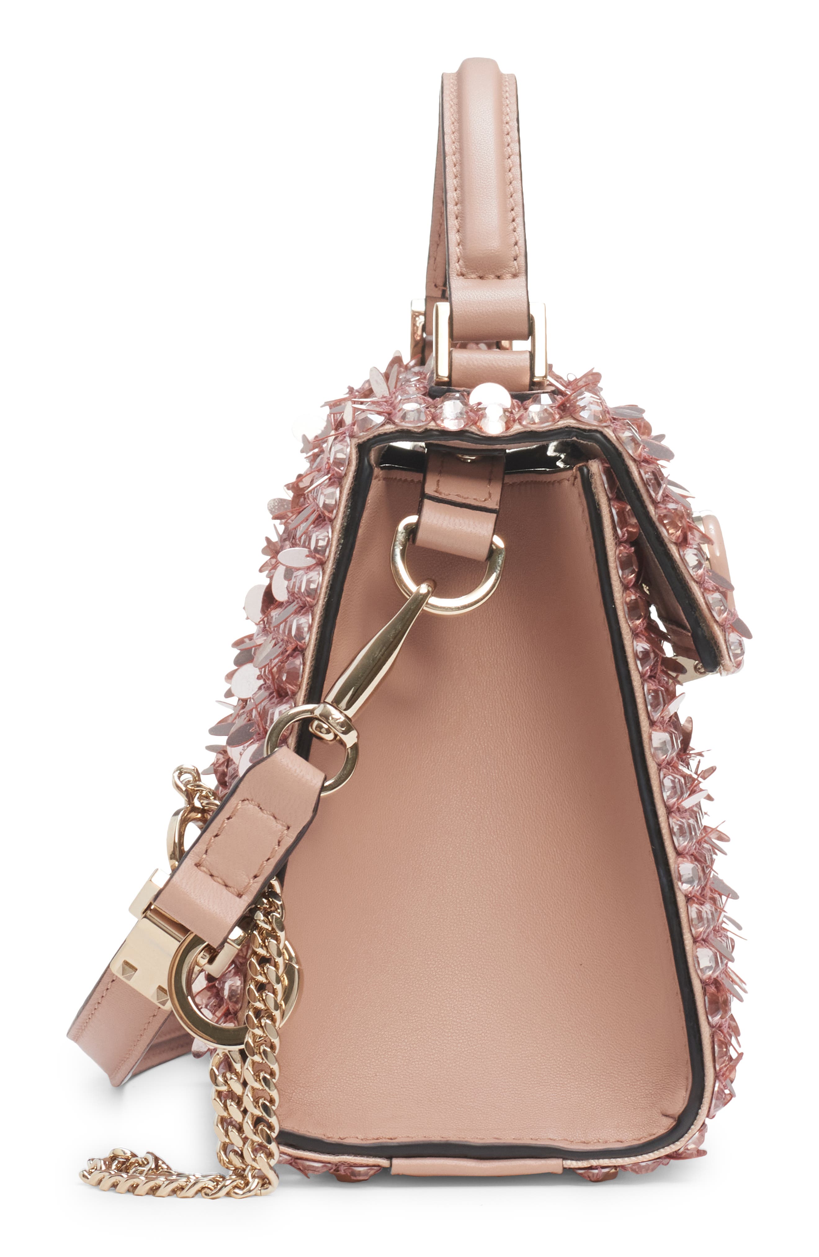 Valentino Garavani Mini VSling Crystal & Paillette Top Handle Bag, Alternate, color, 