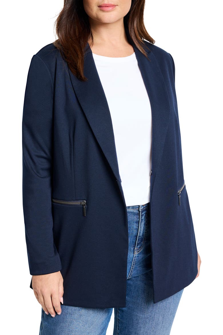 Zip Pocket Ponte Jacket, Main, color, DARK INDIGO