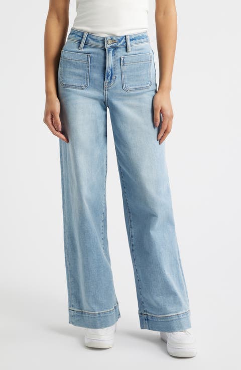 Patch Pocket High Waist Wide Leg Jeans