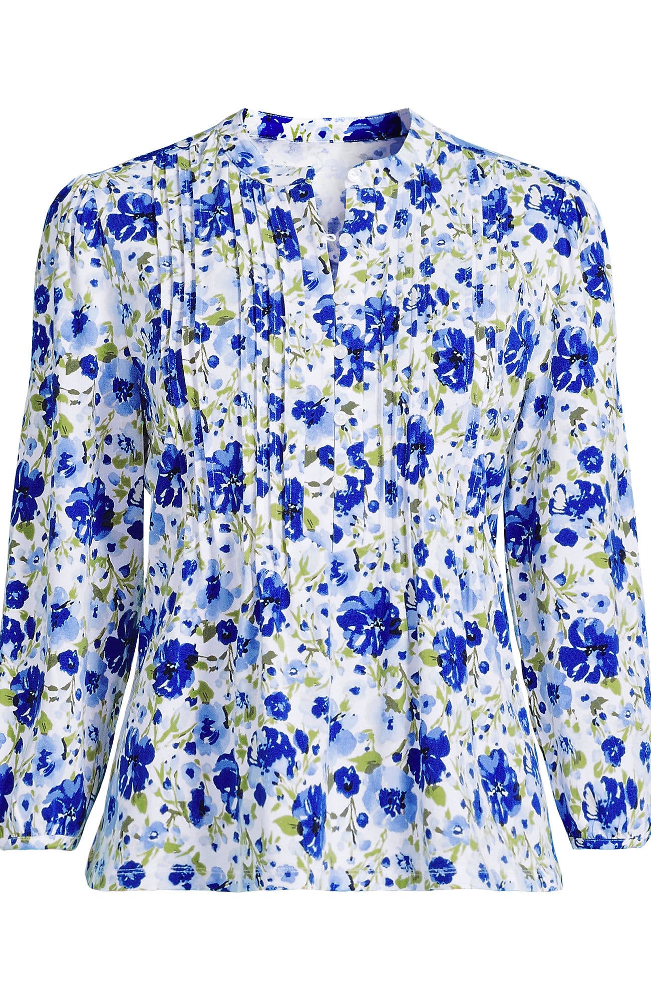 Lands' End Plus Size Lightweight Jersey Button Pintuck Top (Women ...