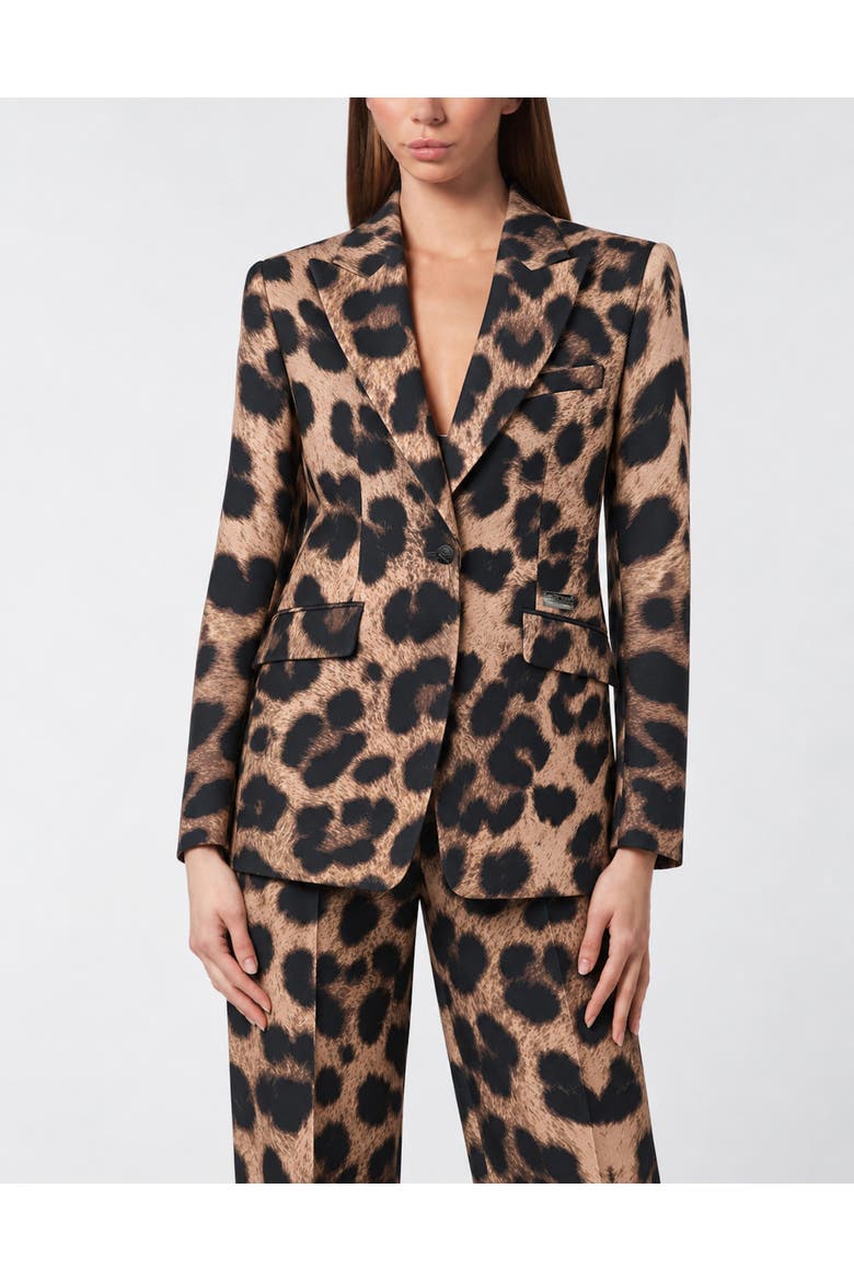 Leopard Blazer Single Breasted Fit Women, Main, color, leopard
