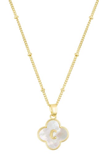 Adornia Mother-of-pearl Clover Initial Pendant Necklace In White-c