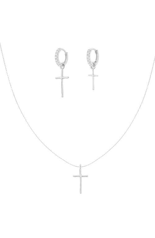 Bearfruit Jewelry Sterling Silver 18k Gold Plated Ariel Cross Necklace & Mismatching Cross Earrings In Metallic