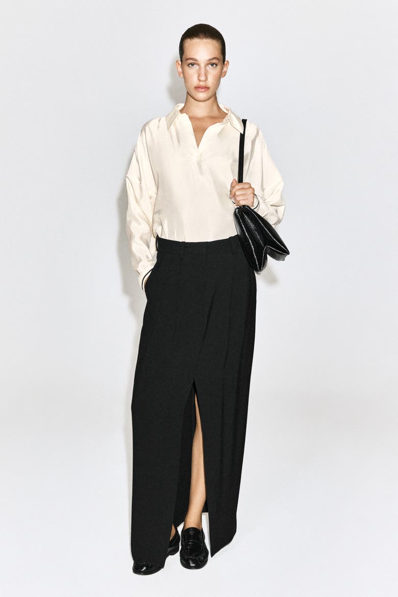 Contrast-Tipped Sculpted Open-Collar Shirt, Alternate, color, IVORY