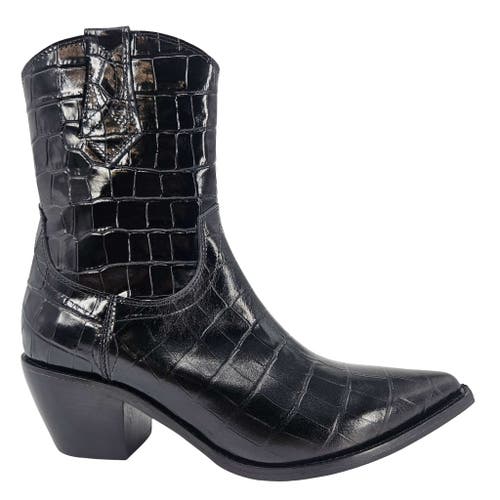 Madison Maison Croc Embossed Pointy  Ankle Boot In Brown
