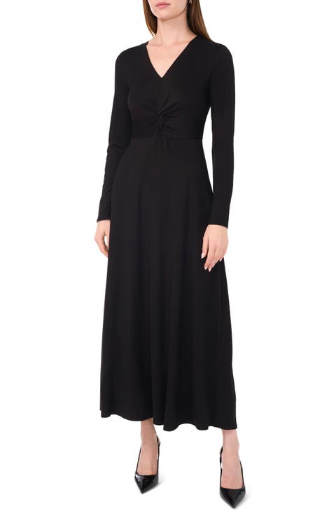 Twist Front Long Sleeve Midi Dress
