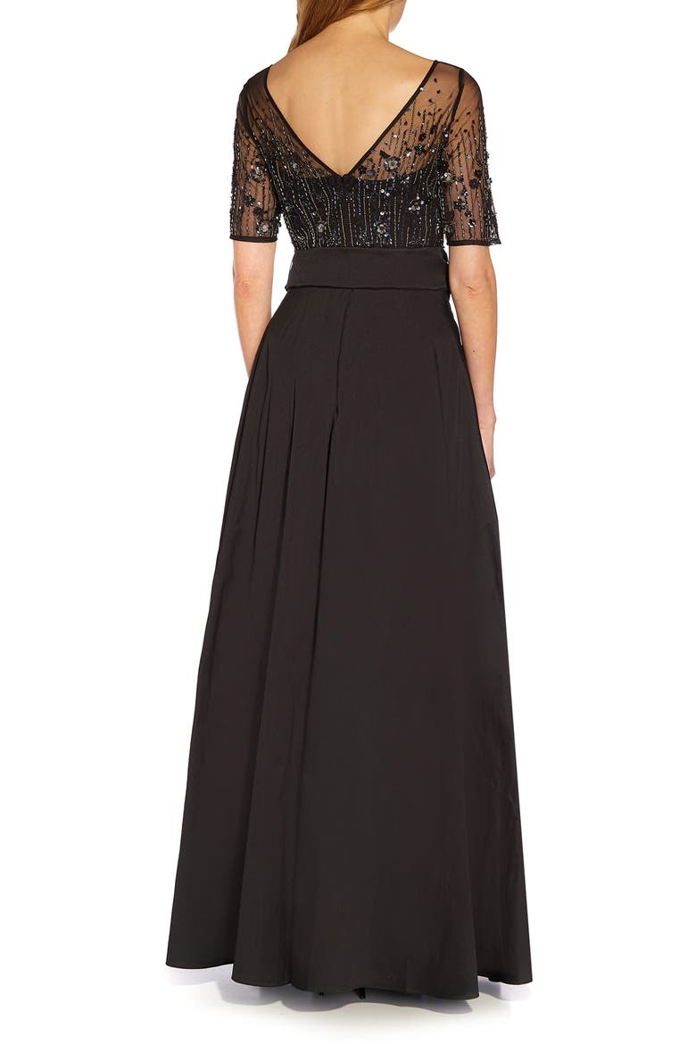 Beaded Mesh & Taffeta Ballgown, Alternate, color, BLACK