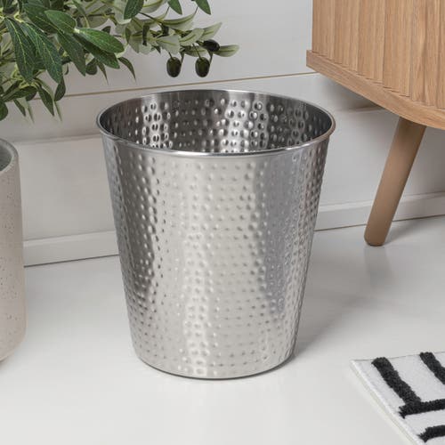 Happimess Axel Modern Minimalist Hammered Steel 2-gallon Wastebasket In Silver