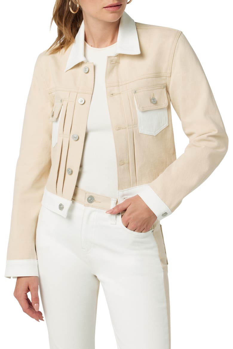 Lola Two-Tone Shrunken Denim Trucker Jacket, Main, color, ANGORA COLORBLOCK