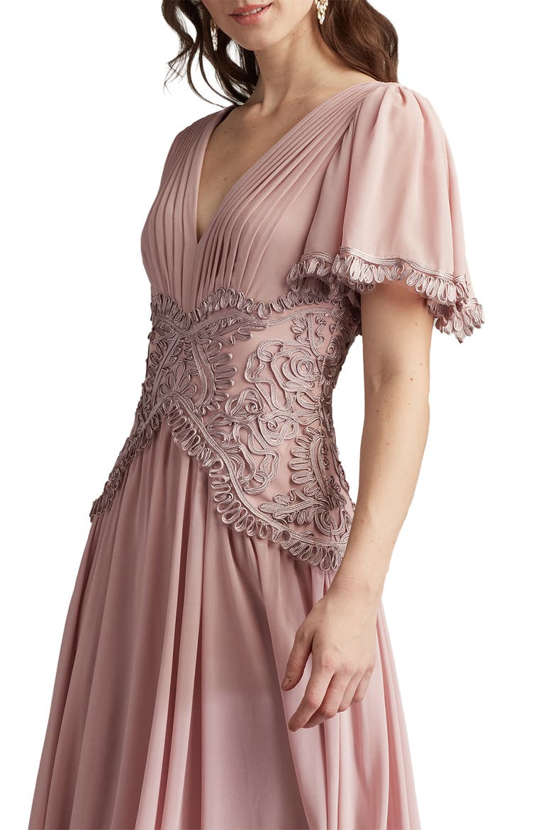 Scroll Detail Flutter Sleeve Cocktail Midi Dress, Alternate, color, PEBBLE